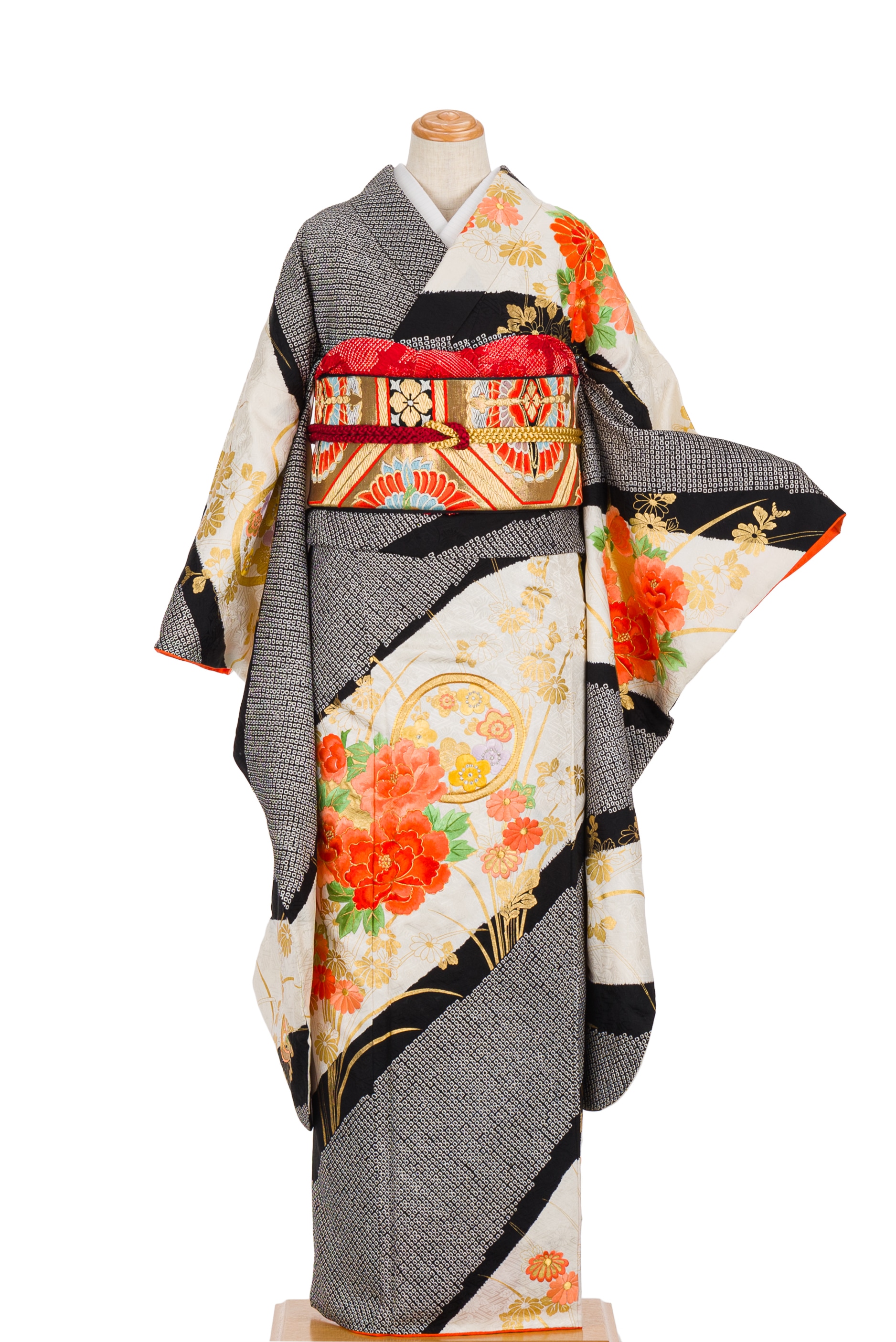 振袖 絞りに花刺繍 - からん::アンティーク着物・リサイクル着物の通販