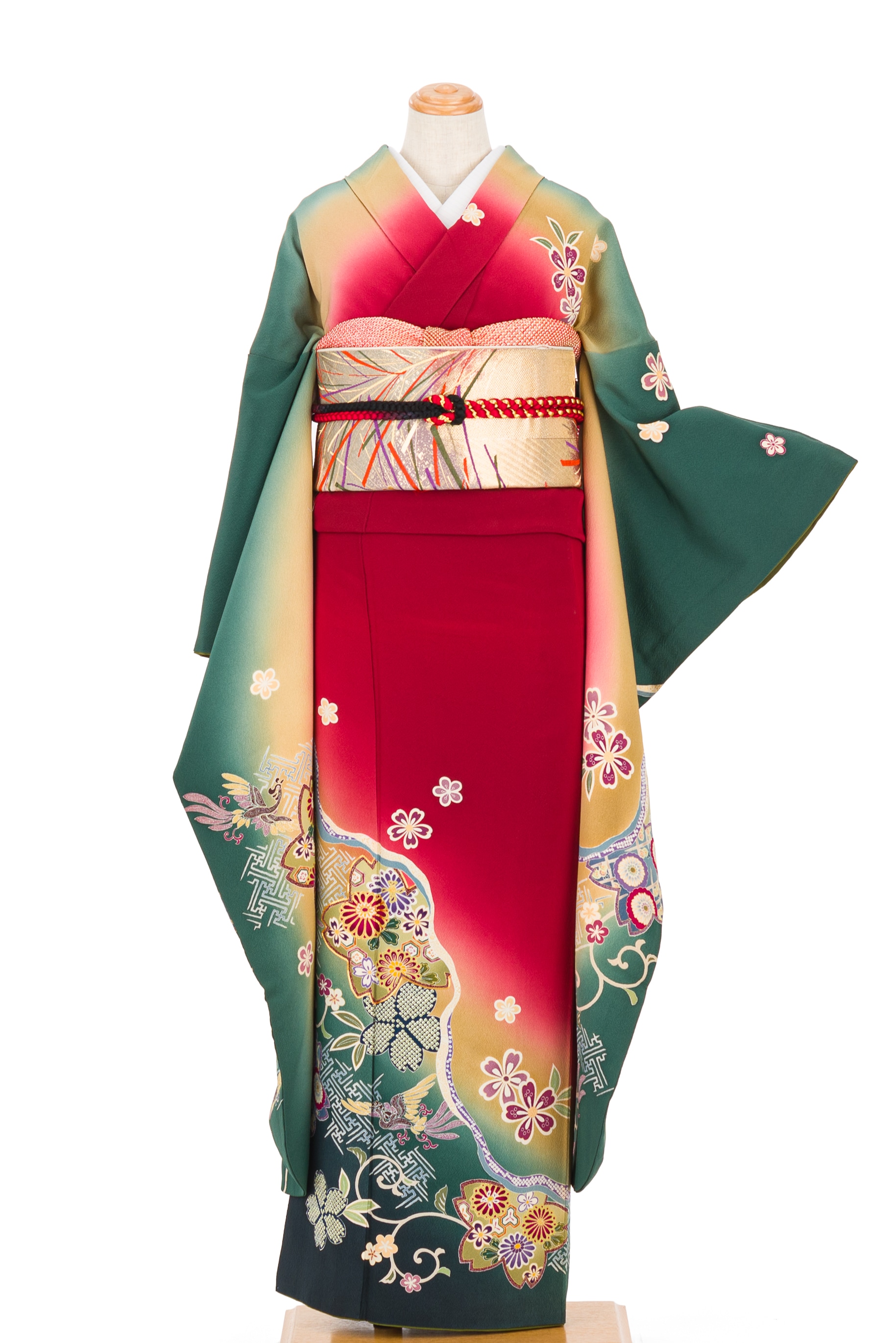 振袖 道長取りに桜と鳳凰 - からん::アンティーク着物・リサイクル